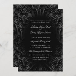 Convite Casamento de Moody Damask preto Elegante