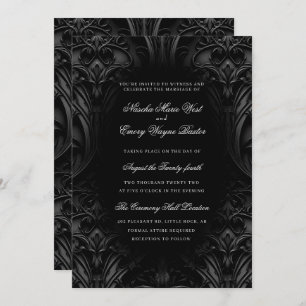 Convite Casamento de Moody Damask preto Elegante