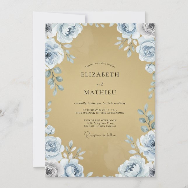 Convite Casamento de Mostarda Periwinkle Peônia (Frente)