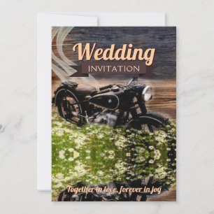 Convite Casamento de Moto Antiga Rústica 5x7