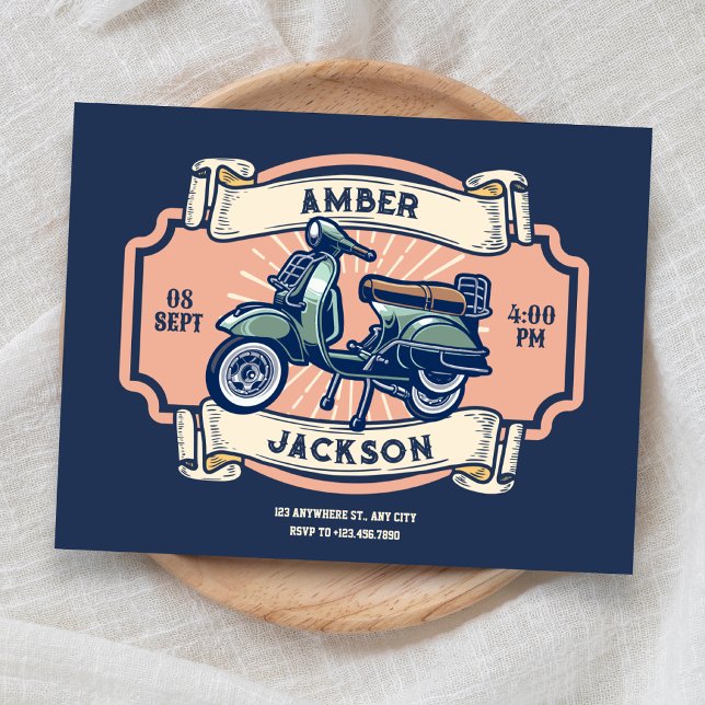 Convite Casamento de moto clássica vintage retrô (Criador carregado)