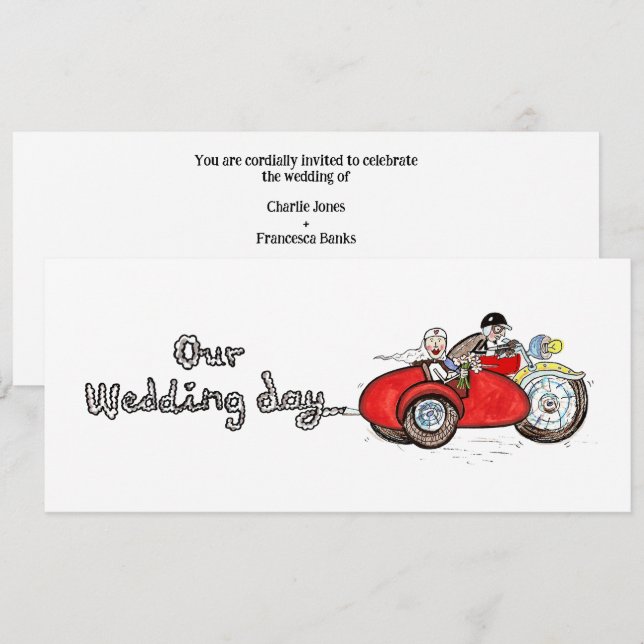 Convite Casamento de Moto e Sidecar  (Frente/Verso)