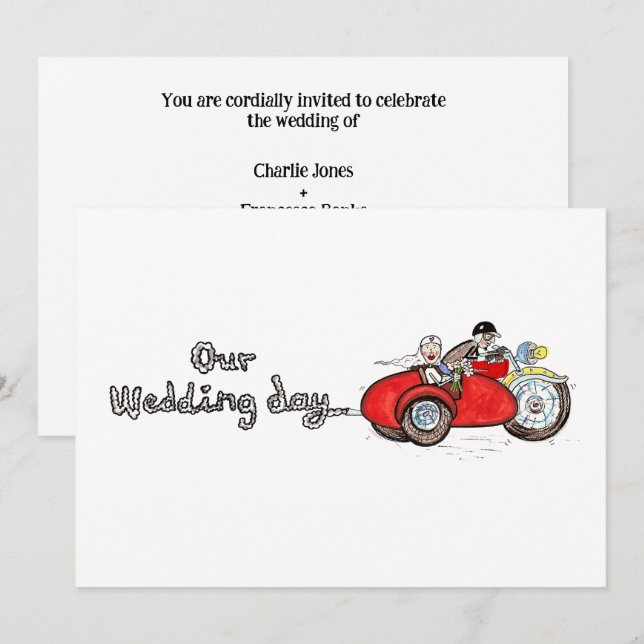 Convite Casamento de Moto e Sidecar (Frente/Verso)