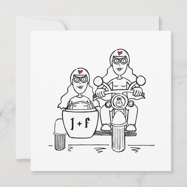 Convite Casamento de Moto e Sidecar Personalizado para Dua (Frente)