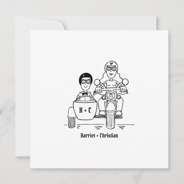 Convite Casamento de Moto Personalizada e Sidecar (Frente)