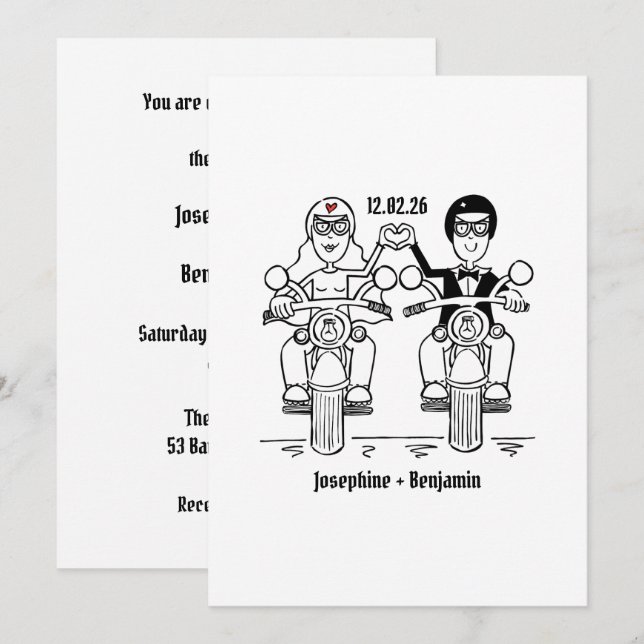 Convite Casamento de Motocicleta de Motociclista (Frente/Verso)