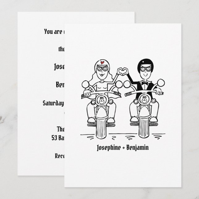 Convite Casamento de Motocicleta de Motociclista (Frente/Verso)