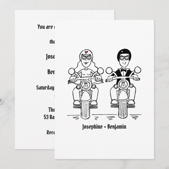 Convite Casamento de Motocicleta de Motoqueiro (Frente/Verso)
