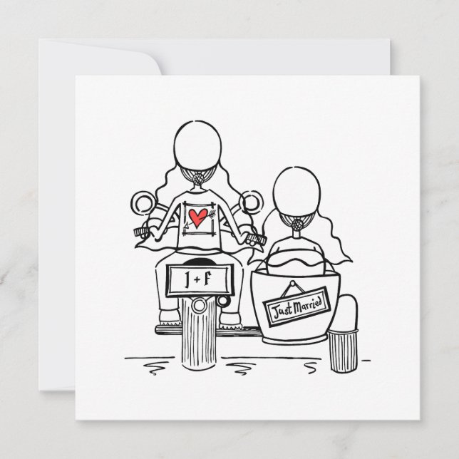 Convite Casamento de motocicletas e Sidecar com duas noiva (Frente)