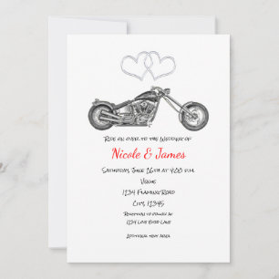 Convite Casamento de motoqueiro com motocicleta e corações