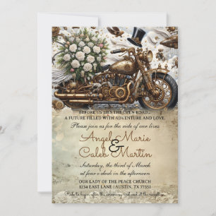 Convite Casamento de Motoqueiro Dourado Branco