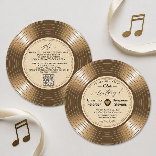 Convite Casamento de Músico com LP Vinil Antigo Dourado