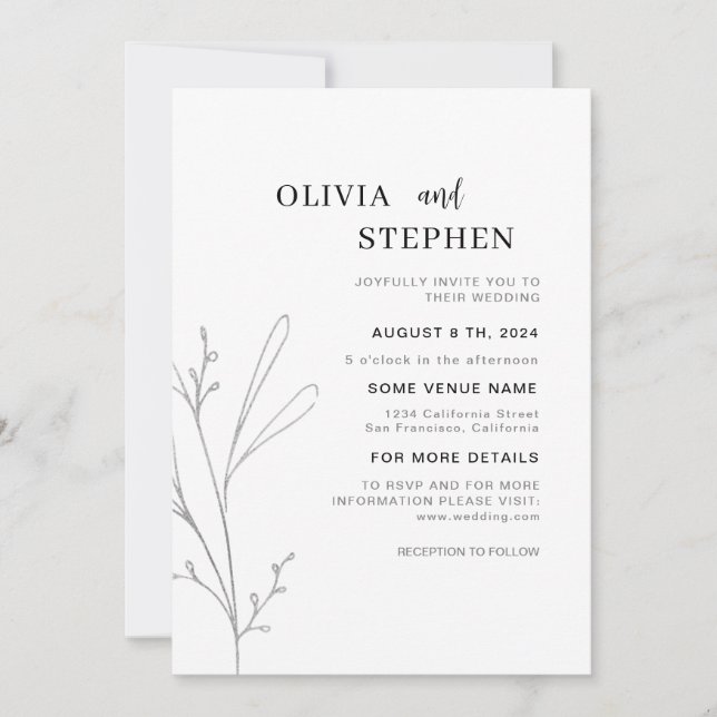 Convite Casamento de na moda botânico preto e branco moder (Frente)