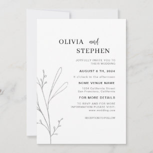 Convite Casamento de na moda botânico preto e branco moder