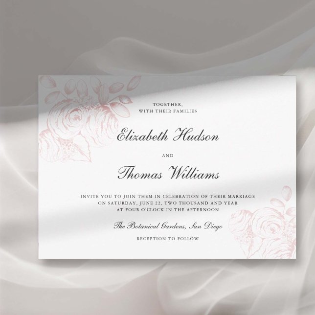 Convite Casamento de Na moda Clássico Clássico de Peony Pi (peony wedding invitation modern classic formal  floral sketch frame horizontal elegant romantic)
