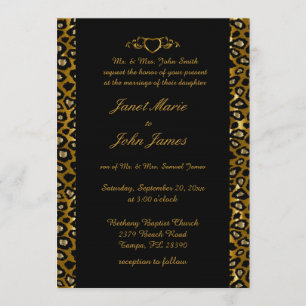 Convite Casamento de Na moda em Leopardo Dourado e Negro