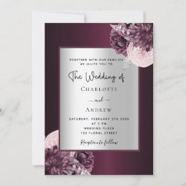 Convite Casamento de na moda floral de prata da Borgonha