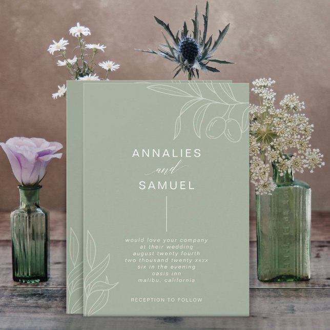 Convite Casamento de Na moda Moderno do Branch Verde (Criador carregado)