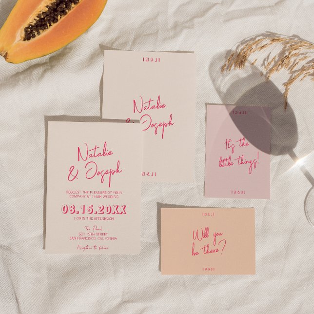 Convite Casamento de Na moda Retro Brilhante Cinza-Rosa Mo (Criador carregado)