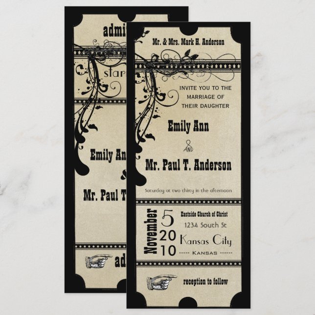 Convite Casamento de Nadadores de Playbill Texturizados co (Frente/Verso)