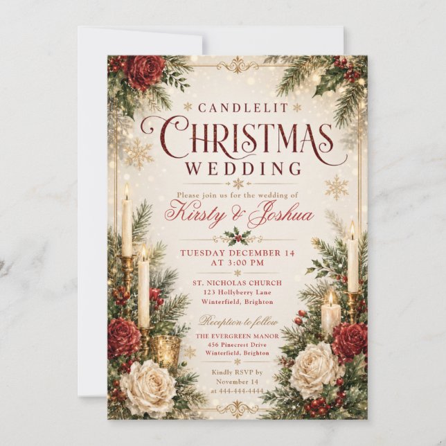 Convite Casamento de Natal à Luz de Velas (Frente)