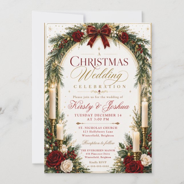 Convite Casamento de Natal à Luz de Velas (Frente)