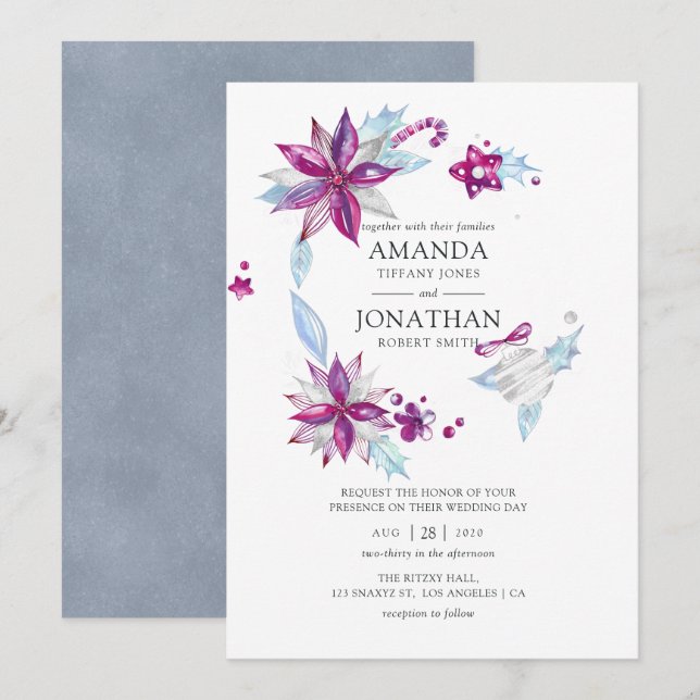 Convite Casamento de Natal Alegre e Brilhante (Frente/Verso)
