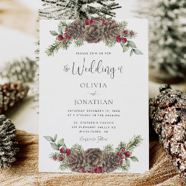 Convite Casamento de Natal Botânico de inverno com Aquarel