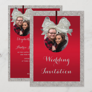 Convite Casamento de Natal Classy Ruby Red & Sparkly Baubl