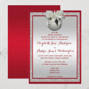 Convite Casamento de Natal Classy Ruby Red & Sparkly Baubl