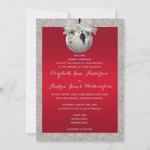 Convite Casamento de Natal Classy Ruby Red & Sparkly Baubl