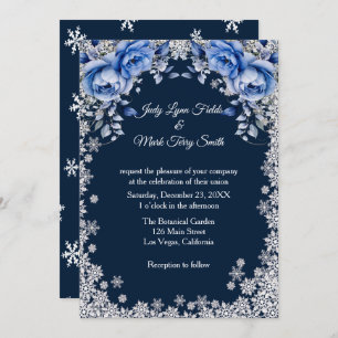 Convite Casamento de Natal com Floco de Neve Rosas Azuis