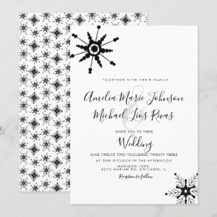 Convite Casamento de Natal com Flocos de Neve Pretos em Le