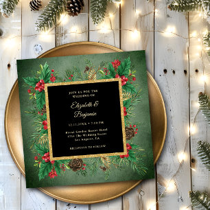 Convite Casamento de Natal com folhagem de pinheiro dourad