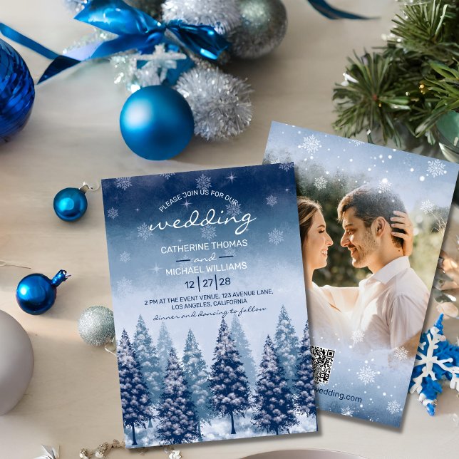 Convite Casamento de Natal com pinheiro Blue Winter Wonder (Criador carregado)