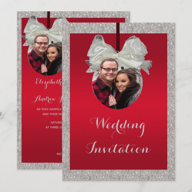 Convite Casamento de Natal com Rubi Vermelho e Enfeite Esp (Frente/Verso)