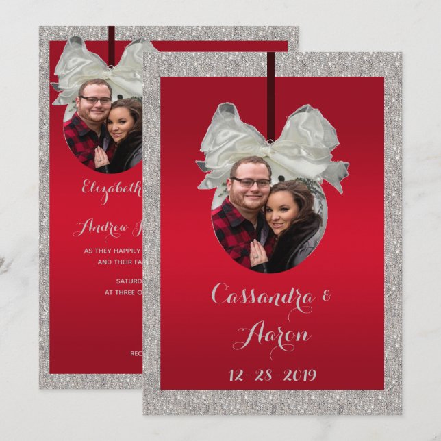Convite Casamento de Natal com Rubi Vermelho e Enfeite Esp (Frente/Verso)