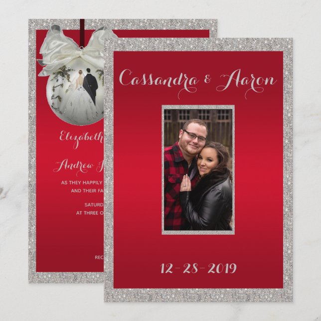 Convite Casamento de Natal com Rubi Vermelho e Enfeite Esp (Frente/Verso)