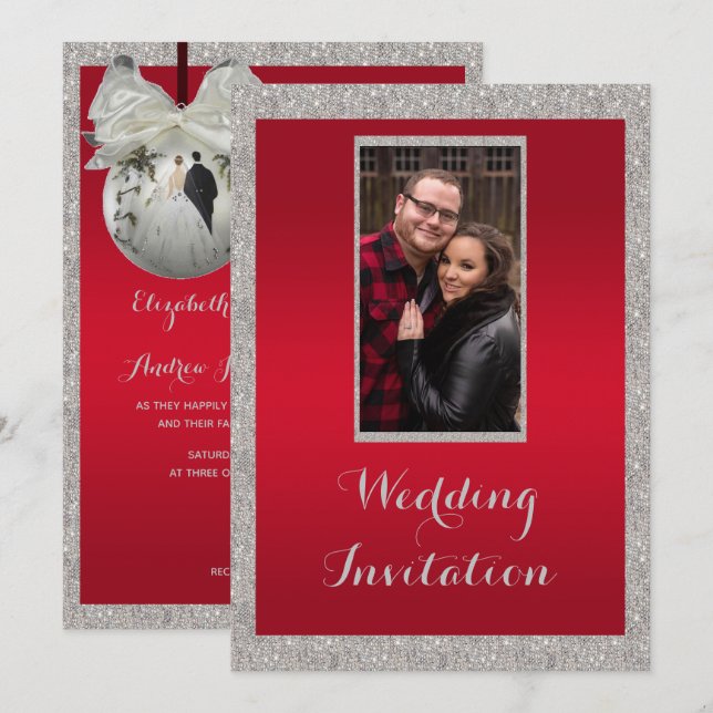 Convite Casamento de Natal com Rubi Vermelho e Enfeite Esp (Frente/Verso)