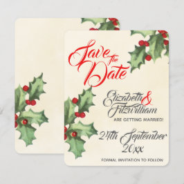 Convite Casamento de Natal com Save The Date de Azevinho V
