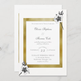 Convite Casamento de Natal com Script de Quadro Dourado de