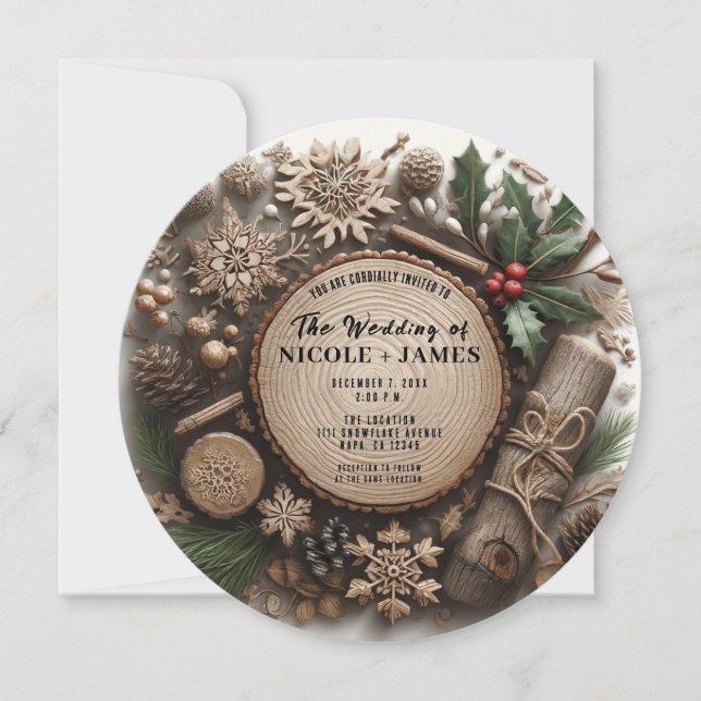 Convite Casamento de Natal Country de Férias Rústico  (Frente)