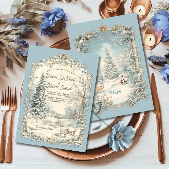 Convite Casamento de Natal da Toile Woodland (Criador carregado)
