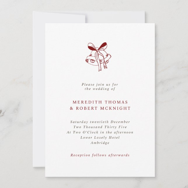 Convite Casamento de Natal de Bells Desenhados Simples à M (Frente)