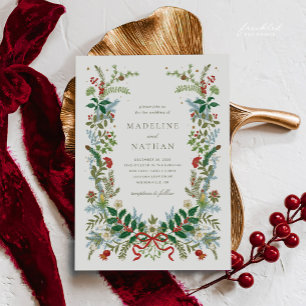Convite Casamento de Natal de Inverno Botânico Vintage