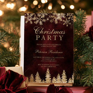 Convite Casamento de Natal de inverno dourado elegante e v