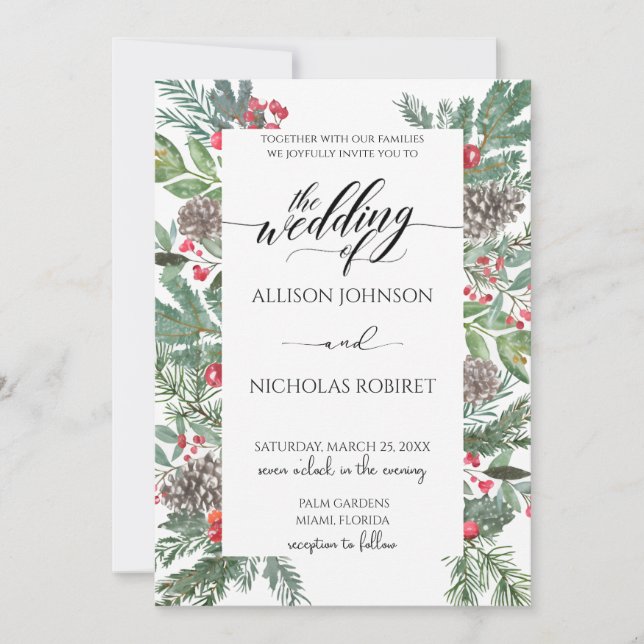 Convite Casamento de Natal de inverno elegante (Frente)