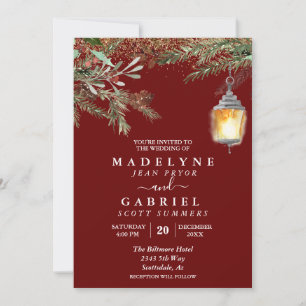 Convite Casamento de Natal de Inverno Elegante Pinheiro