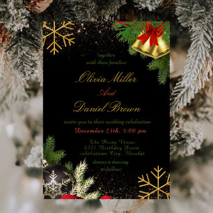 Convite Casamento de Natal de Natal Dourado e preto