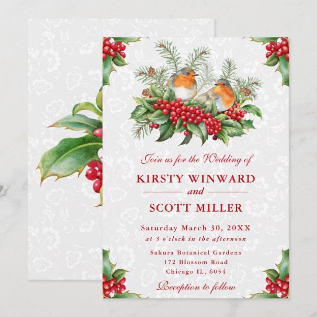 Convite Casamento de Natal de Robin e Holly Berry (Frente/Verso)